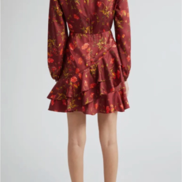 New Cinq a Sept Alice Floral Long Sleeve Mini Dress Rhubarb Sz 12 - Picture 4 of 5